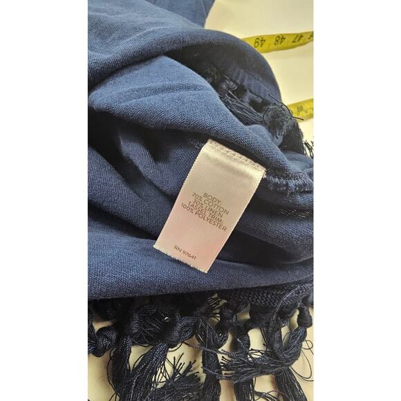 J. Jill sz M navy blue linen blend tassle trim sleevless tank layering blouse - Picture 4 of 7